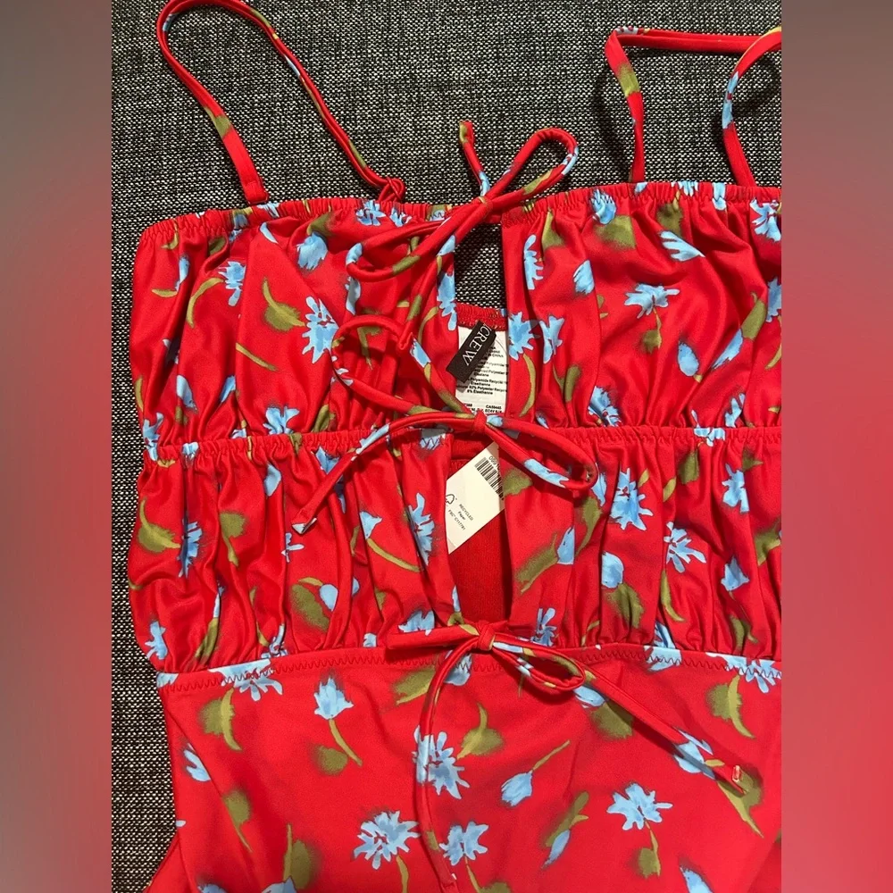 J. Crew Red and Blue Floral One Piece Swimsuit - Picture 3 of 10